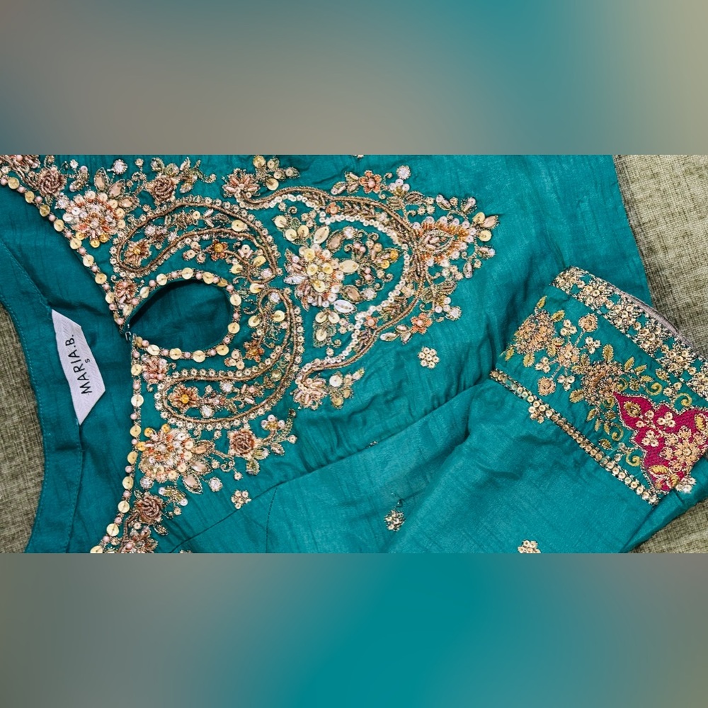 MARIA.B. 3 Piece Embroidered Raw Silk Lehenga Choli/Party/wedding wear Pakistani - Picture 11 of 15
